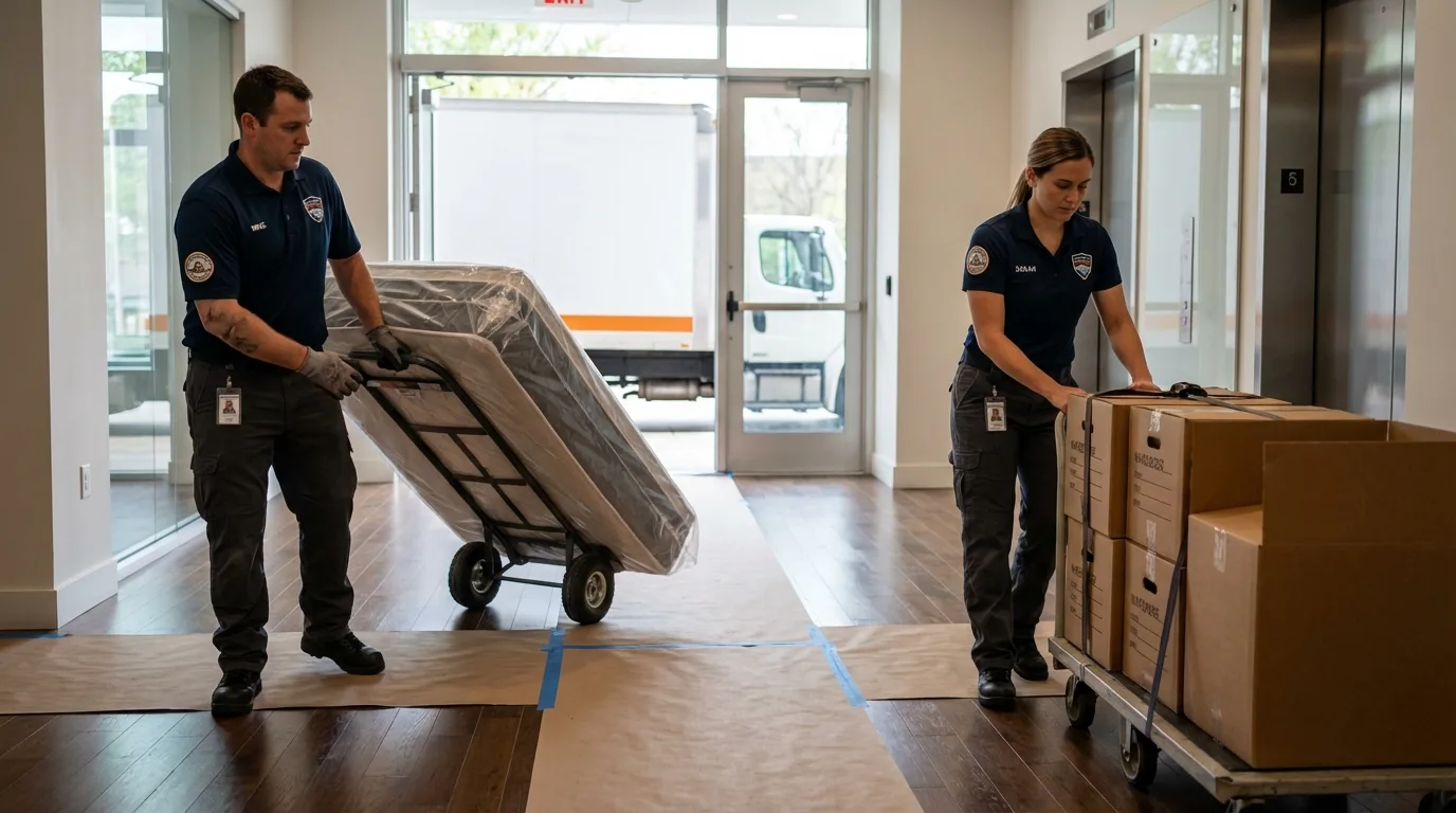 Professional apartment movers loading elevator in Wilber, NE